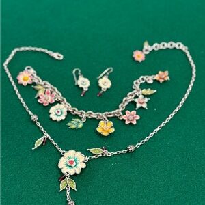 Vintage Brighton Floral Necklace and Earring Set - Multicolor